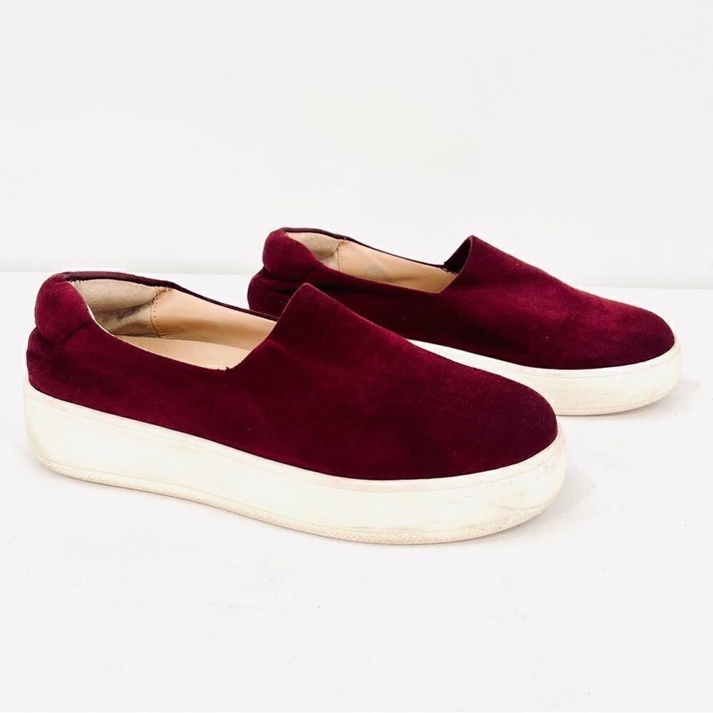 Steven Steve Madden Hilda Dark Red Velvet Platform Slip-on Sneakers Size 9.5